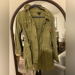 J crew xs military green canvas coat